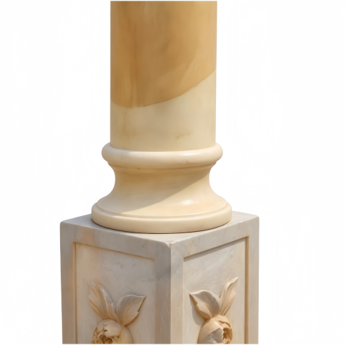 Natural Marble Roman Column Ornate Rose Relief Sculpture