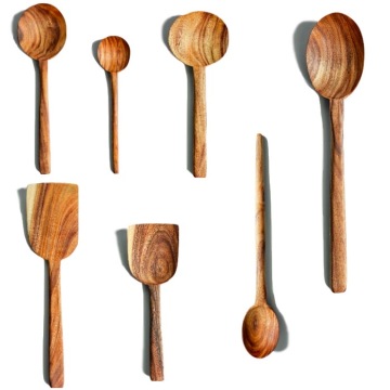 Natural Teak Wooden Spoons and Acacia Wood Kitchen Utensils Set for Non-stick Pans