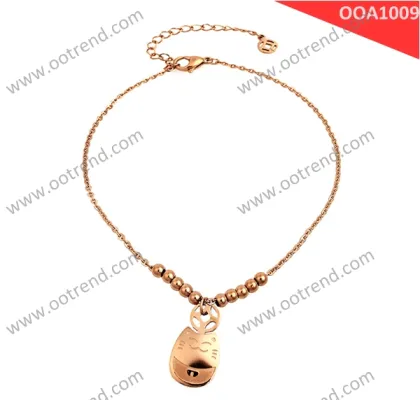 Fortune Cat rose golden color anklet with fancy design