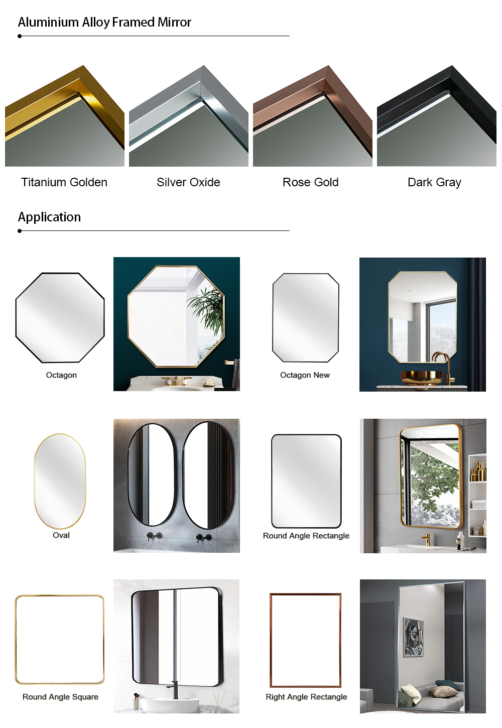 5mm 6mm decorative metal round bathroom safety frame glass mirror price