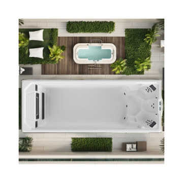 Modern 5m Outdoor Acrylic Hot Tub with Heated Floor Stand & Outdoor Shower Lounge