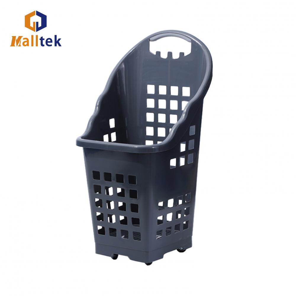 Retail Store Red Color Wheeled Shopping Basket