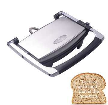 227558 1000W Stainless Steel Panini Press: Large Two-Slice Non-Stick Aluminum Plate