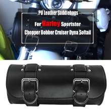 For Harley Sportster Chopper Bobber Cruiser Dyna Softail Motorcycle Front/Rear Fork Bags PU Leather Tool Bag Luggage Saddlebag