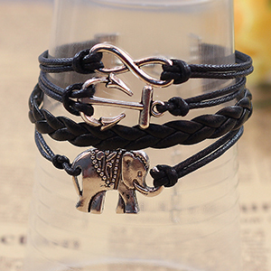 nuovo originale anchor ed elefante fascino infinito bracciali nero cuoio cordone bracciale fatta a mano gioielli in argento all'ingrosso