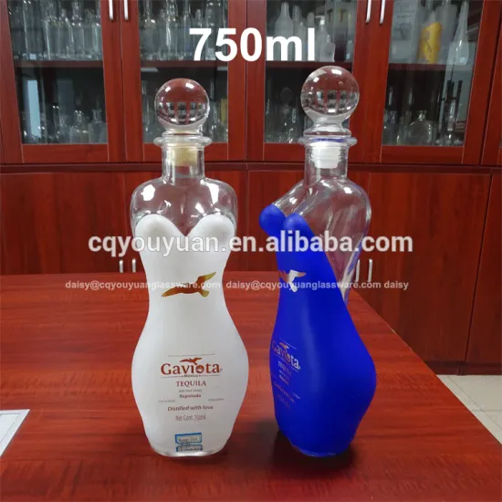 Woman shape blue and white Clear glass bulk wine bottles 750ml