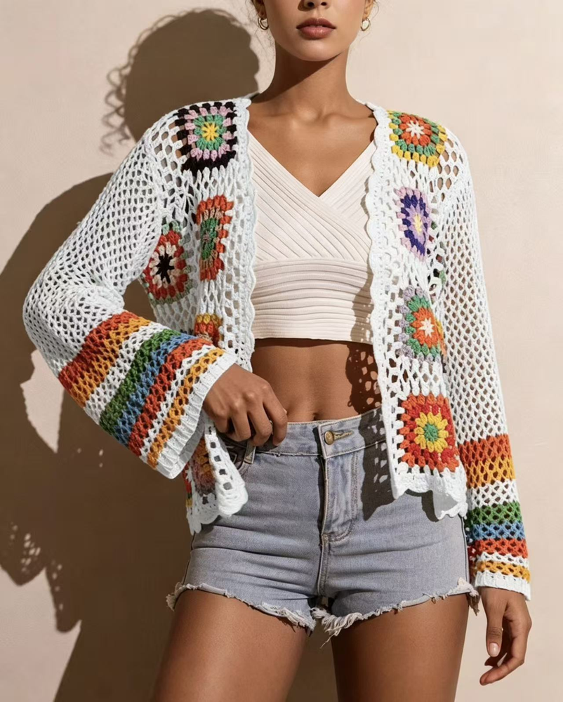 European American Handmade Crochet Knitted Cardigan