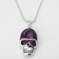 Natural Amethyst Skull Gemstone Pendant Necklace with Silver chain