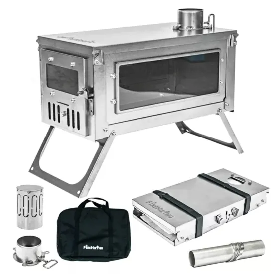 Outdoor Portable Foldable Stainless Steel Pellet Wood Burning Camping Tent Stove With Chimney Pipe