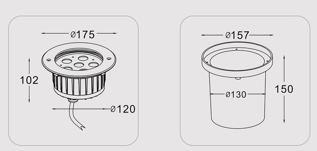 IP67 Waterproof Aluminum 175mm 18watt Underground Light
