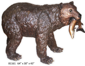 Life Size Bronze Bear Eating Fish Sculpture