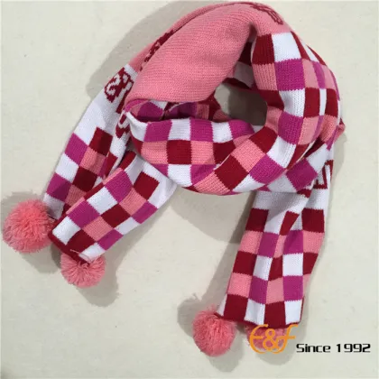 Children Knitting Multicolor Plaid Jacquard Scarf