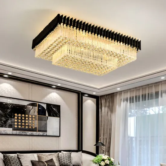 Modern Luster Square Chandelier Ceiling Lamp - Gold Black Crystal Flush Mount Lighting