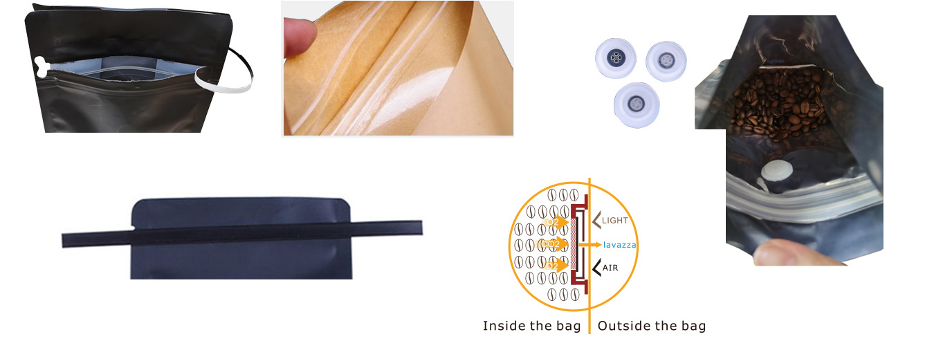 biodegradable coffee bags with valve and zipper