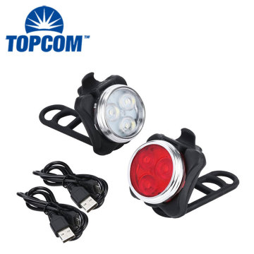 USB Charging Rechargeable Bicycle Light Set with 4 Modes - Front and Rear LED Lights