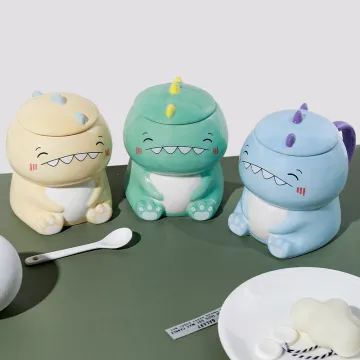 Cute Dinosaur Print Coffee Mug: Milk Ceramic Mug with Lid