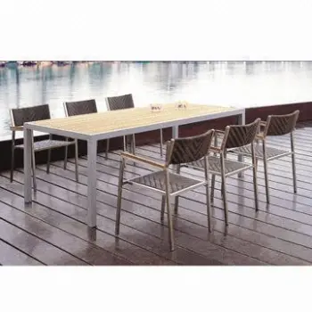 Outdoor Al Rattan Dining Sets with Plastic Wood Top