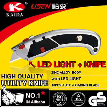 Heavy Duty Zinc alloy 10pcs auto-loading blade heavy duty utility Knife led cutter