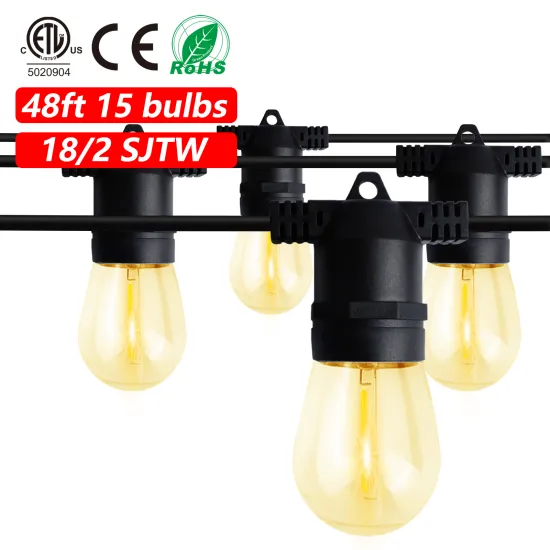 ETL Listed S14 Festoon String Light Heavy Duty 48ft Shatterproof Outdoor