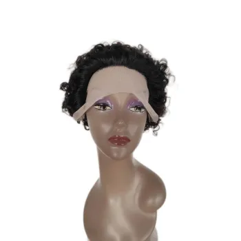 Cheap short pixie curly wig 13x1 real human hair frontal curly wigs for black women human wig wholesale T color