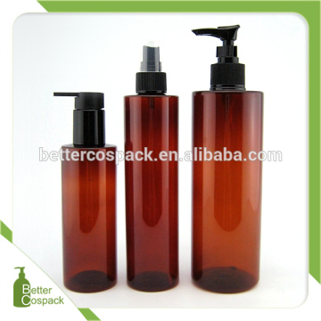 300ml 10oz amber color plastic cosmetic bottle PET round lotion bottle with black pump