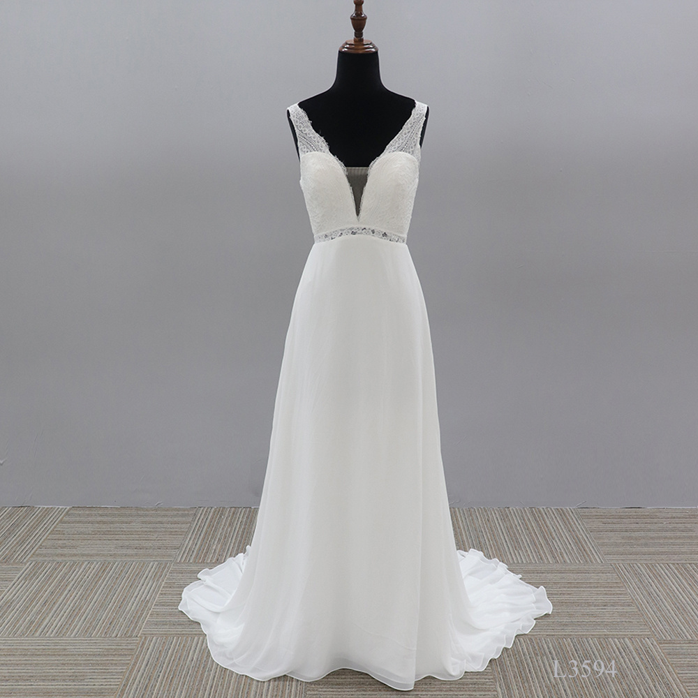 Modern Sexy V Neck Illusion Backless Bridal Gowns Wedding Dresses Sweep Train