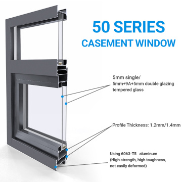 Power Coated Tempered Glass Aluinum Alloy Casement Window