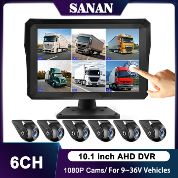 6CH 10.1 inch Touch Screen Car/RV/Bus/Truck AHD Monitor System Vehicle CCTV Camera 1080P Night Vision Reversing Parking Recorder