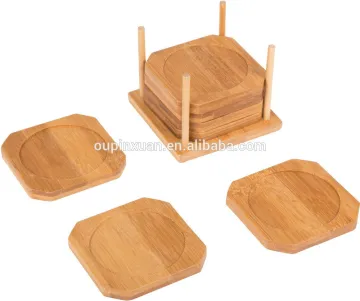 100% Natural Bamboo Coaster Set of 7 in Holder tea coffee cup coaster set, cup mat set
