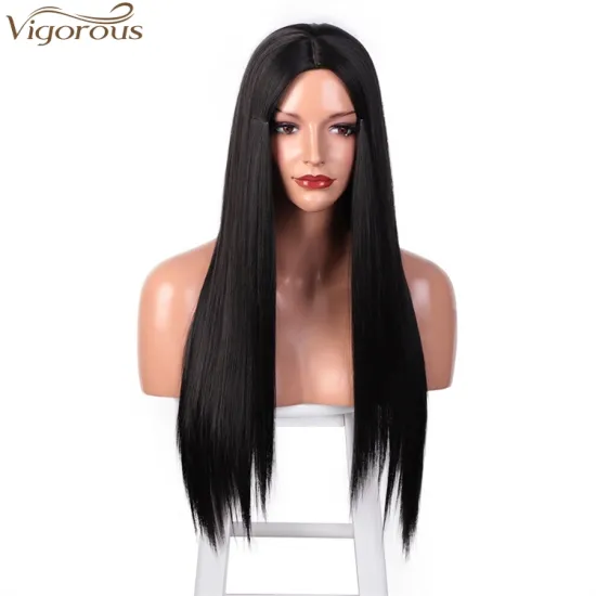 Vigorous Long Straight Wig For Black Women Black Natural Hairline Middle Part Cosplay Synthetic Wig Heat Resistant Hair Wig