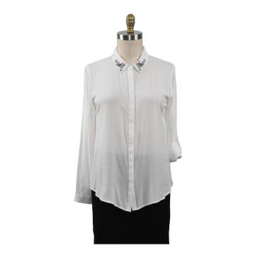 Women Tops Challis Ladies Blouse  With Beads