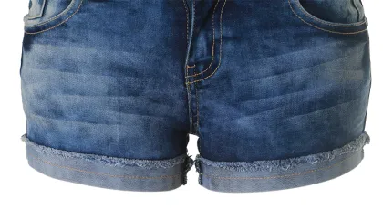 Elastic Roll Edge Hot Pants Ripped Denim Shorts Women Jeans