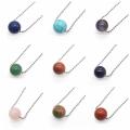 Natural 18MM Round Semi Precious Stone Sphere Crystal Balls Charms Chain Necklace