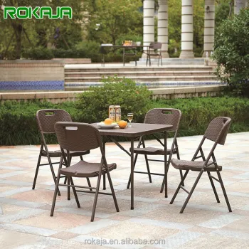 Portable Rattan-Like Plastic Folding Picnic Table for Four