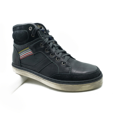 the latest style high ankle leather upper handmade sewing men sneaker shoes
