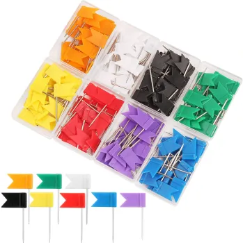 High-Quality Cheap Multicolor Flag-Shaped Push Pins for Cork Boards and Maps
