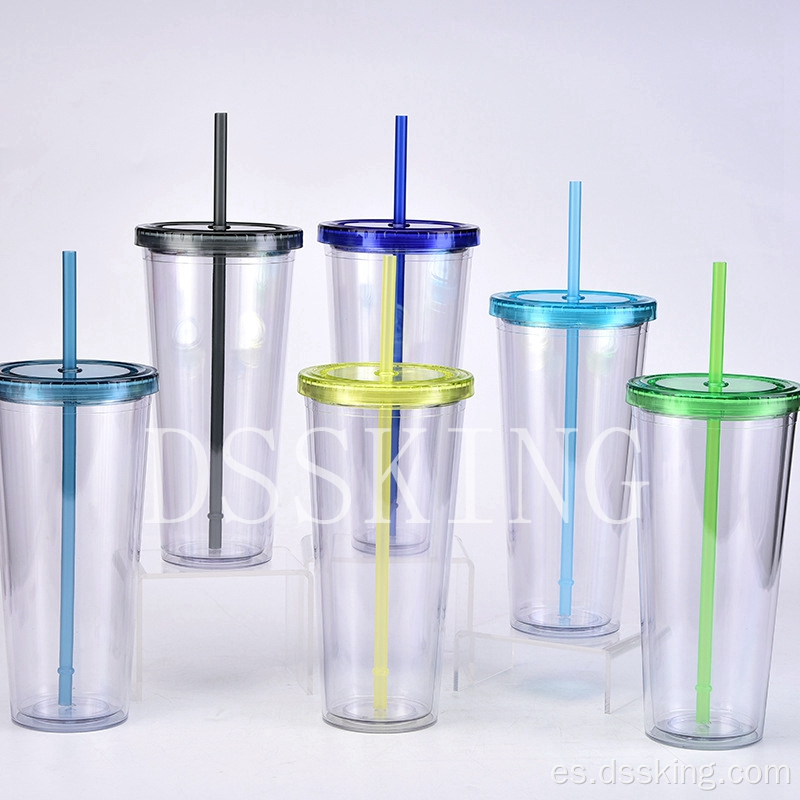 Copa de paja de plástico de 24 oz de plástico creatoria taza de bebida fría transparente con tapa
