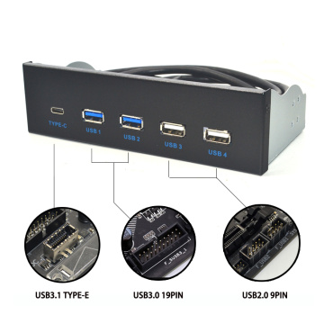 5.25 Inch USB 3.1 GEN2 Front Panel USB Hub 2 Ports USB 3.0 + 2 Ports USB2.0 + 1 Port TYPE-C with TYPE-E Connector for Desktop PC