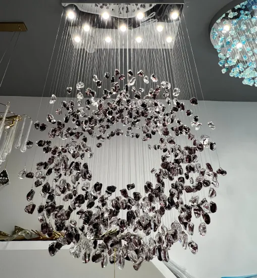 Glass Crystal Chandelier for High Ceiling Staircase