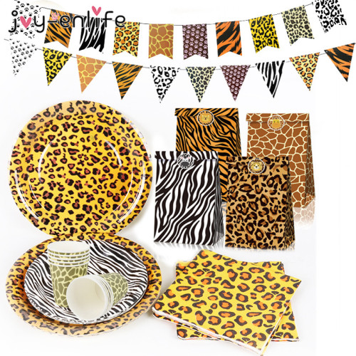 Animal Leopard spotted Zebra Printed Paper Plate Cup for zoo jungle animal party supplies cheetah balloon jungle birthday party