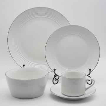 Amazon Hot Sale Ambossed Fine China Dinner 세트, 고급 도자기 저녁 식사 세트