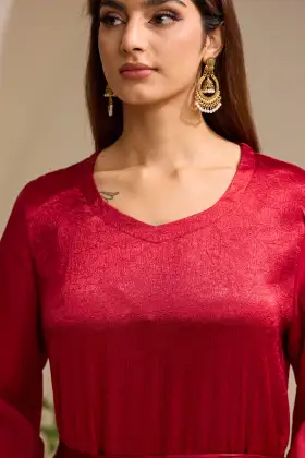 Burgundy Beaded Embroidered Hem Abaya