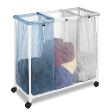 3 compartments fabric mesh laundry hamper basket
