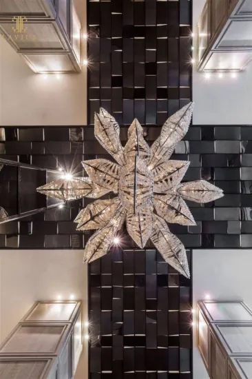 Colorful blown glass bubble chandelier in hall