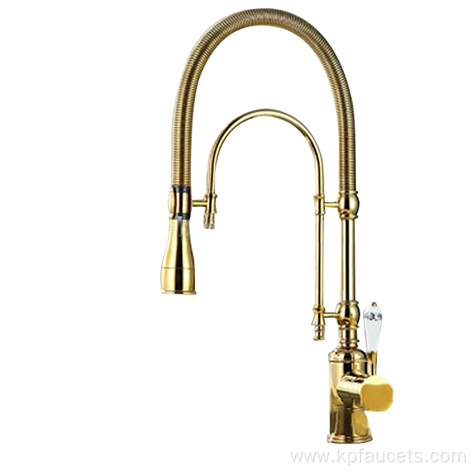 Gold Brass Porcelain Handle Swirling Spout Faucet