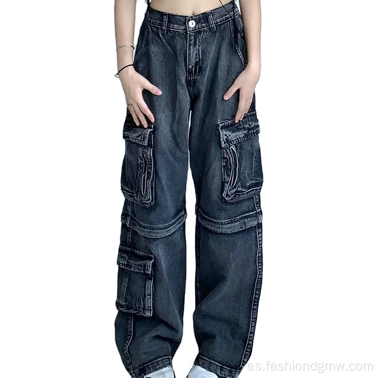 Jeans de carga apilados de bolsillo 6 sueltos sueltos de bolsillo