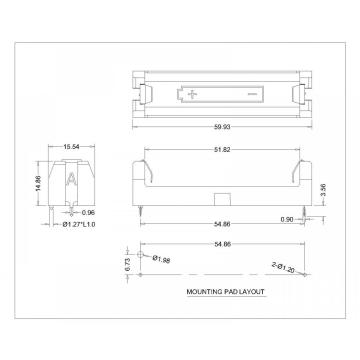 BBC-S-SN-A-1AA-015 Singel AA Battery Holder THM