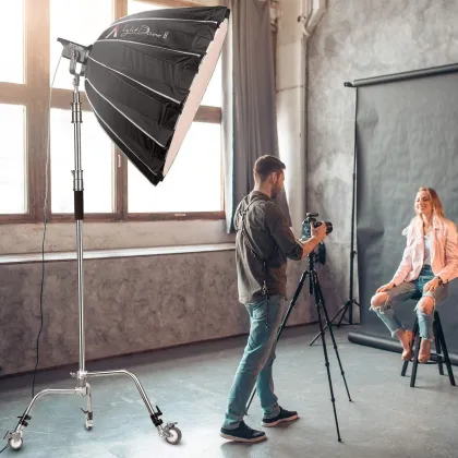 Professional Stainless Steel Tripod Kit: 3-Way Magic Legs with Arm C-Stand for Aputure Softbox Lighting, Perfect for Photo Studio Accessories