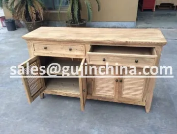 vintage reclaimed elm wood sideboard buffet Louvered Door