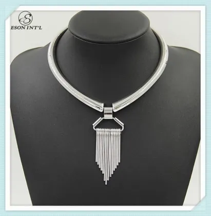 2015 New Arrival Gold and Silver Flat Shine Short Tassel Collar Necklace for Women